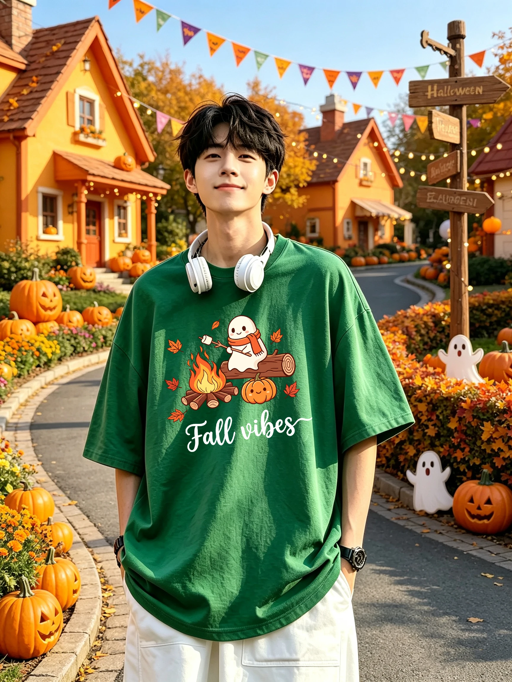 เสื้อยืดผู้ชายพิมพ์ลายผีฮาโลวี - Summer Clothing Vibes บทวิจารณ์และราคา