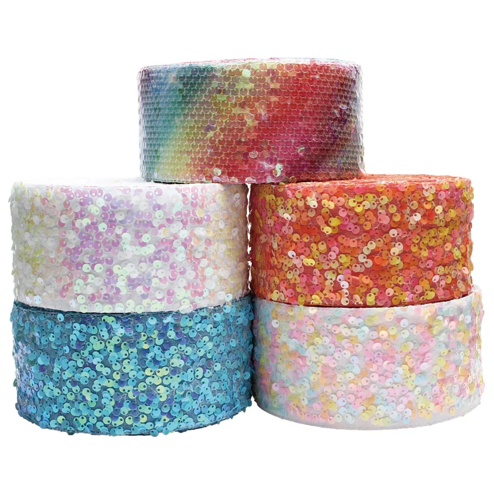 

wholesale Price 3" 75mm velvet sequin ribbon Neon colors for Hairbows DIY Craft Materials 20yards in stock