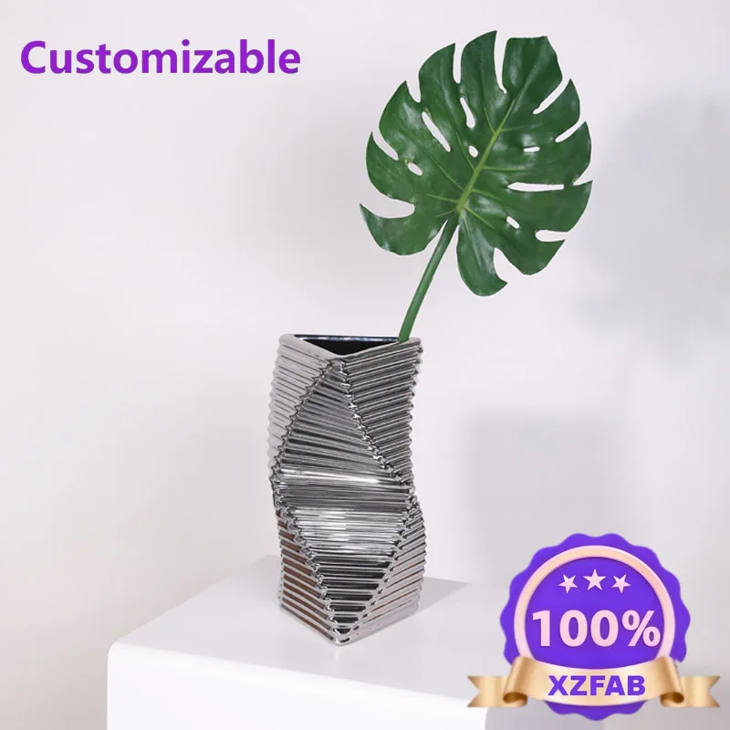 Factory Direct 2026 Modern Simple Creative Light Luxury Silver Ceramic Vase ins style living room dried flower arrangement decor