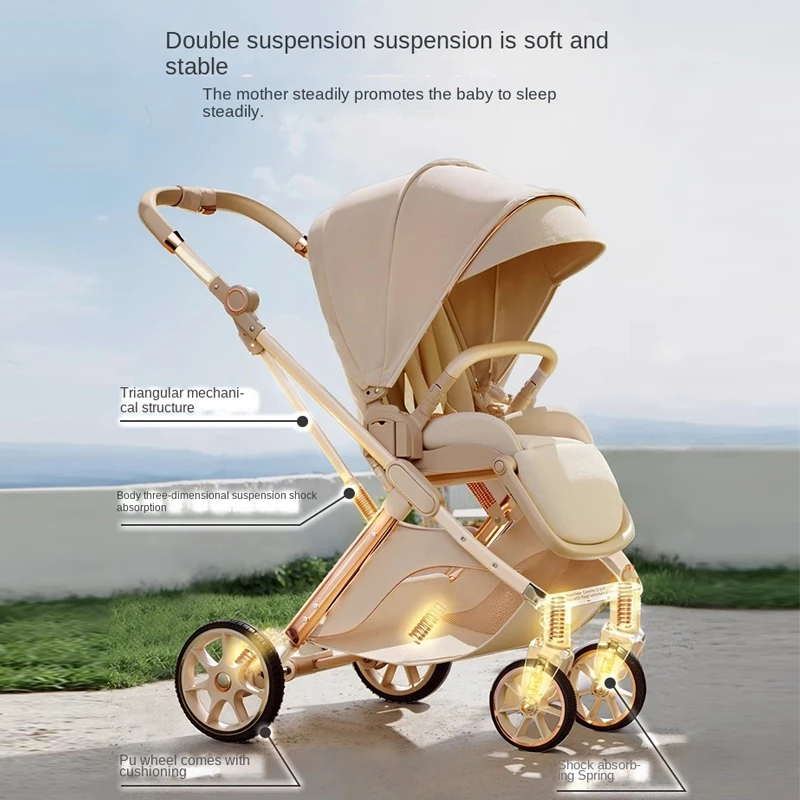 Baby carrige can sit or lie down Lightweight Folding Newborn Baby High Landscape Stroller Two-way Push Anti Vibration Wheels - Image 5