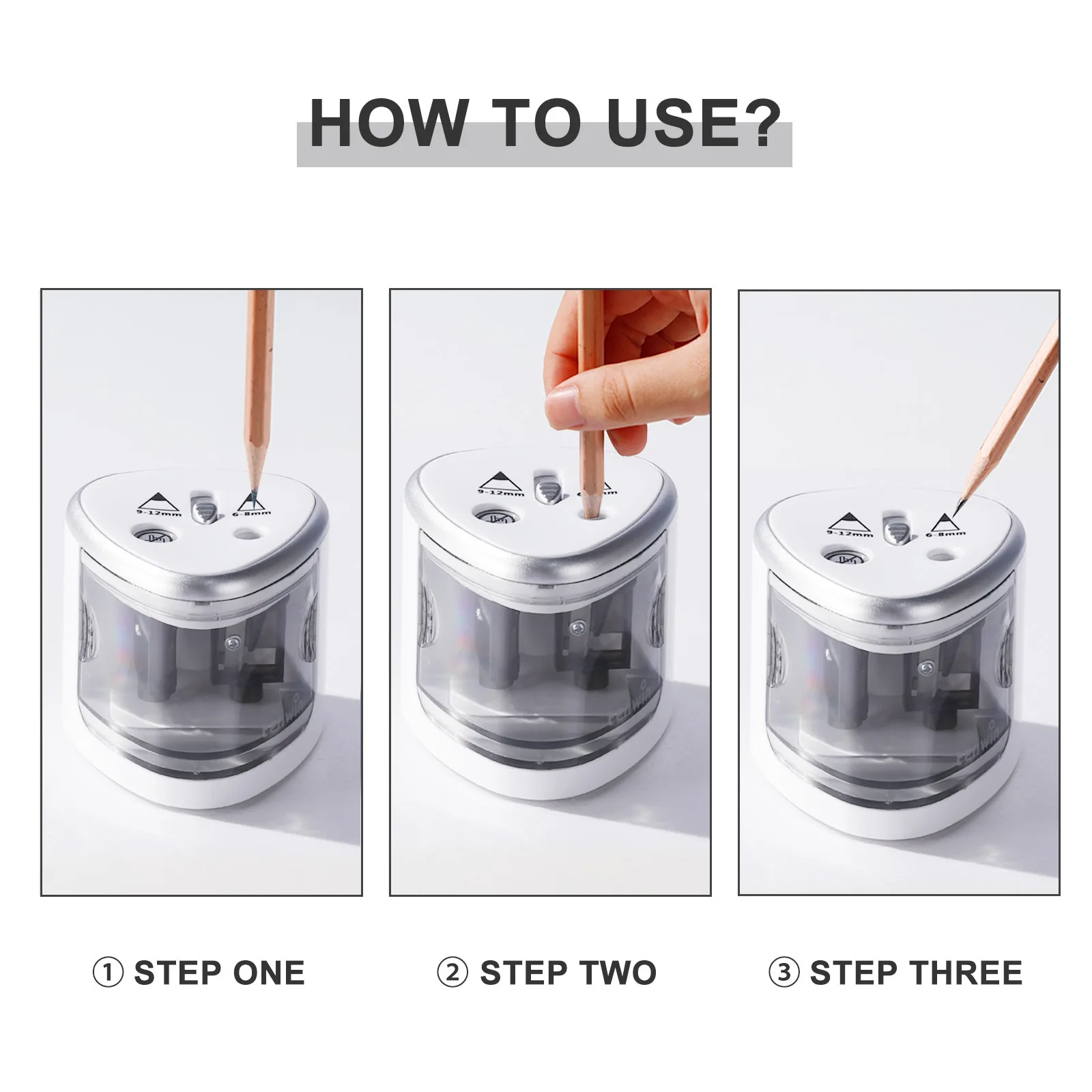 Toque elétrico automático interruptor lápis Sharpener, dois furos Sharpener, artigos de papelaria, casa, escritório, material escolar