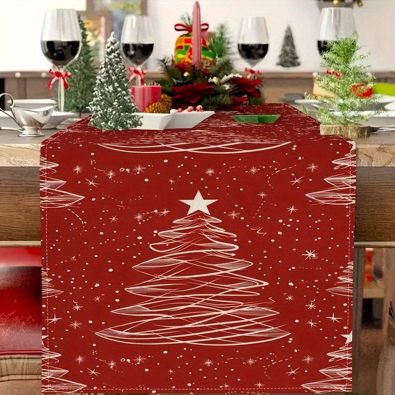 Camino de mesa con diseño de árbol de Navidad, color rojo, decoración festiva perfecta para reuniones navideñas, hogar y vacaciones, 1 ud.