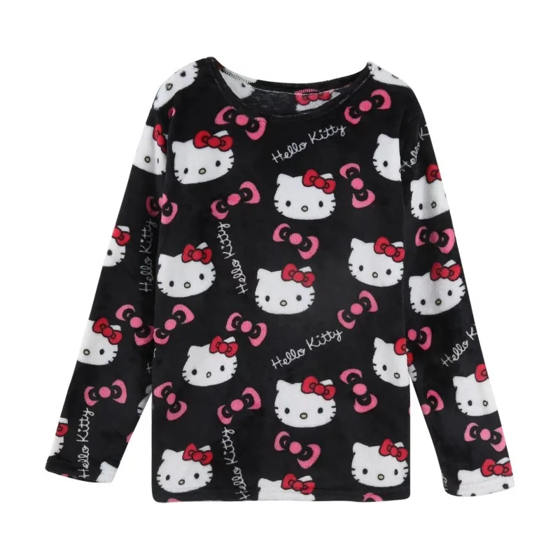 Sanrio Hello Kitty Kawaii Loungewear Set Loose Flannel Ladies Pajama Pants Girl Autumn Women Casual Cute Home Clothing