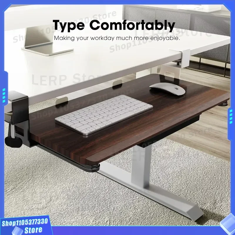 C Type Clip On Sliding Keyboard Mouse Tray Under Desk Mount Pull Out Drawer For Computer Typing Office Workstation
