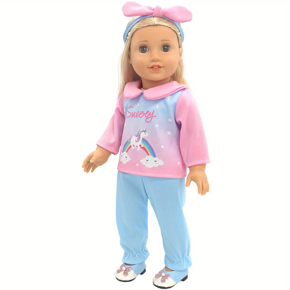 1 set of pink-blue gradient unicorn clothing suit for 18-inch (45.7cm) dolls Suitable for dolls