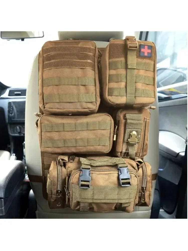 Organizer na oparcie fotela samochodowego z nylonu w kolorze khaki – 5 kieszeni, regulowany, uniwersalny, pasuje do SUV-ów, ciężarówek, jeepów i sedanów. — 2