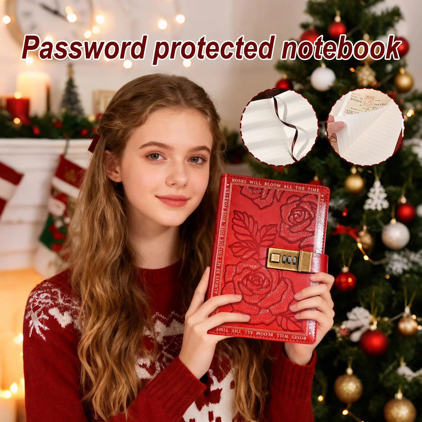 Libro con password vintage Copertina in pelle PU Notebook con serratura 224 pagine Scrittura Guida da viaggio Note Diario con chiusura personale Cancelleria