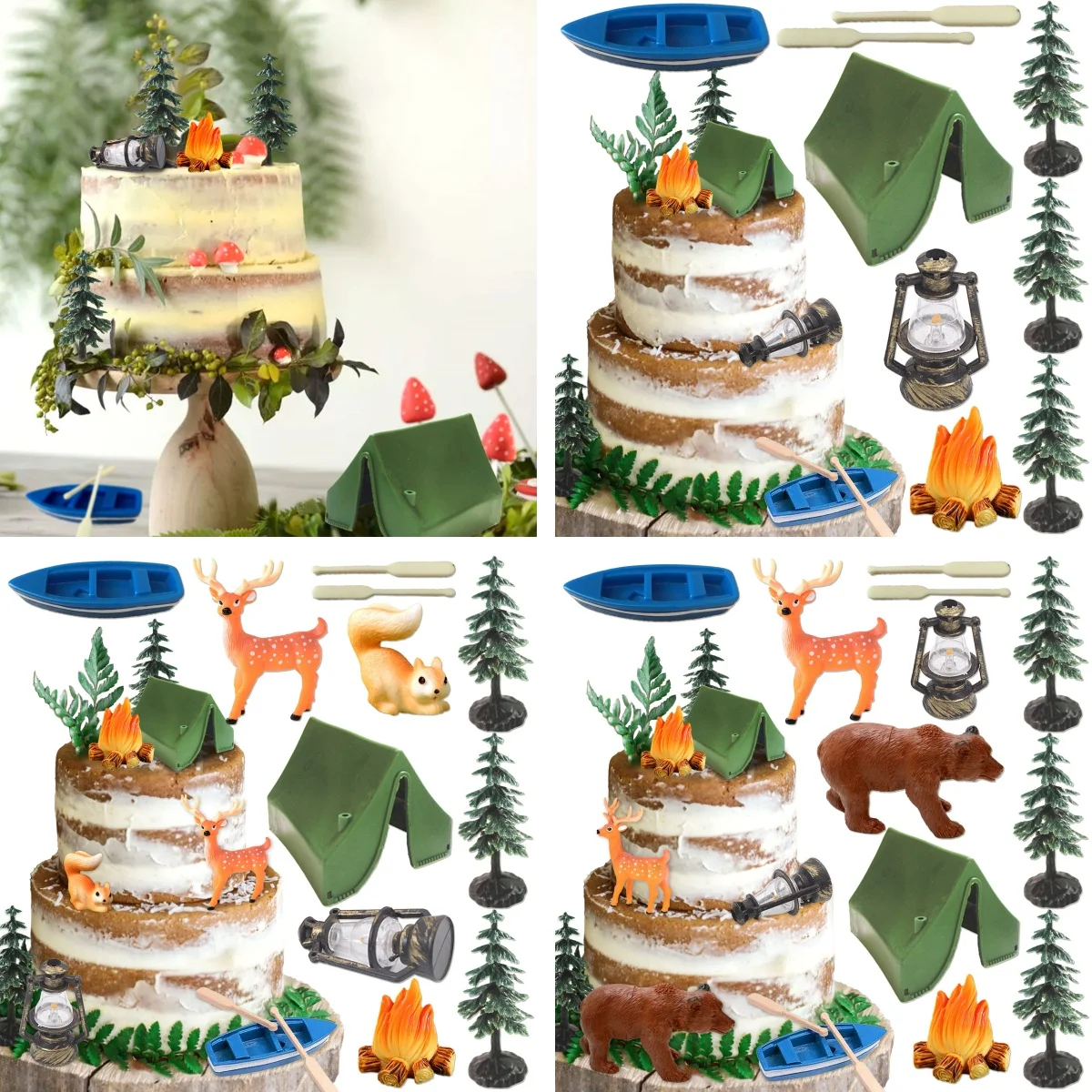 LaVenty Camping Party Cupcake Toppers Deer Three Bear Tent Cupcake Picks Happy Camping Cake Decorations for Camping Party Suppli