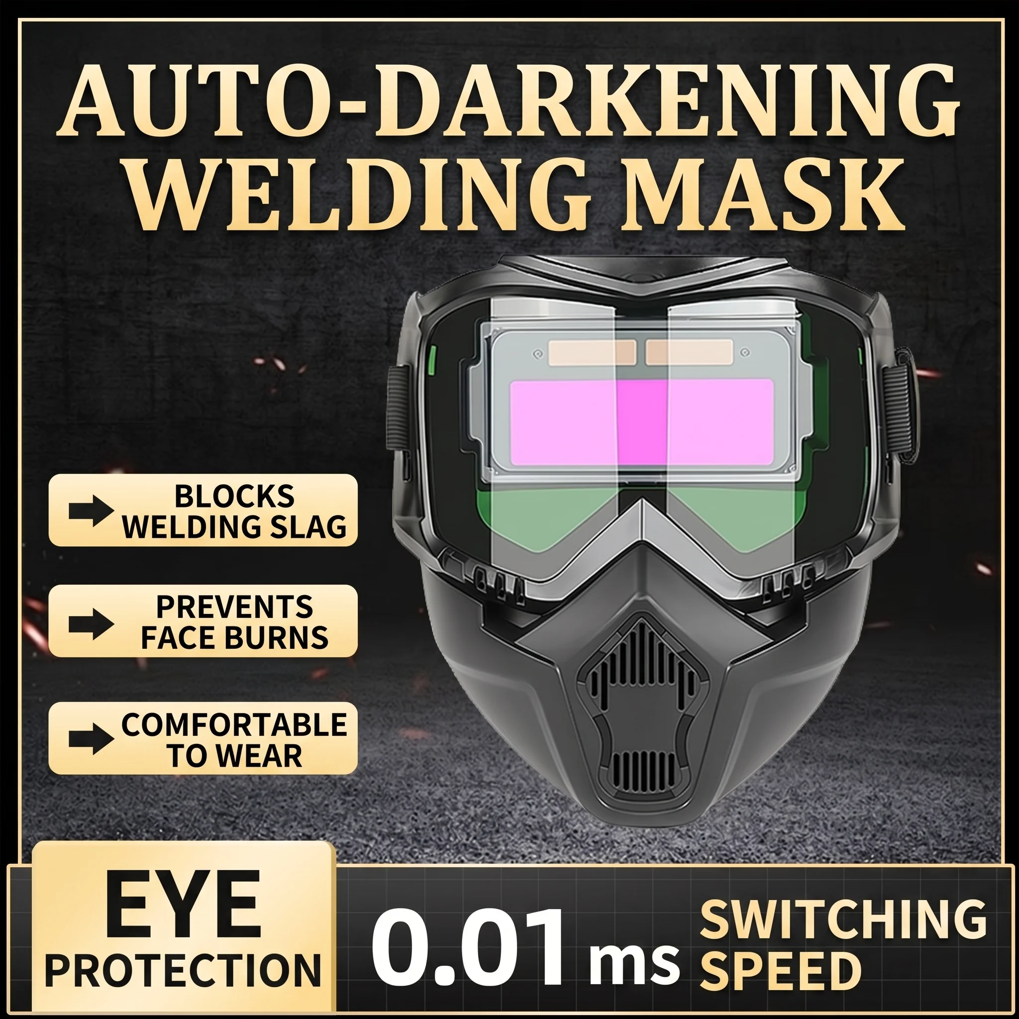 Harley Automatic Light-Adjusting Solar-Powered Welding Mask - Welder's Head-Mounted Protective Face Shield Helmet