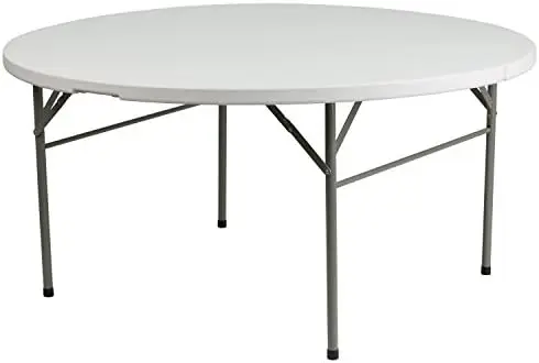 Scarborough 5' Round Plastic Folding Event Table with Carrying Handle, Bi-Fold Portable Banquet Table for Indoor/Outdoor Events,