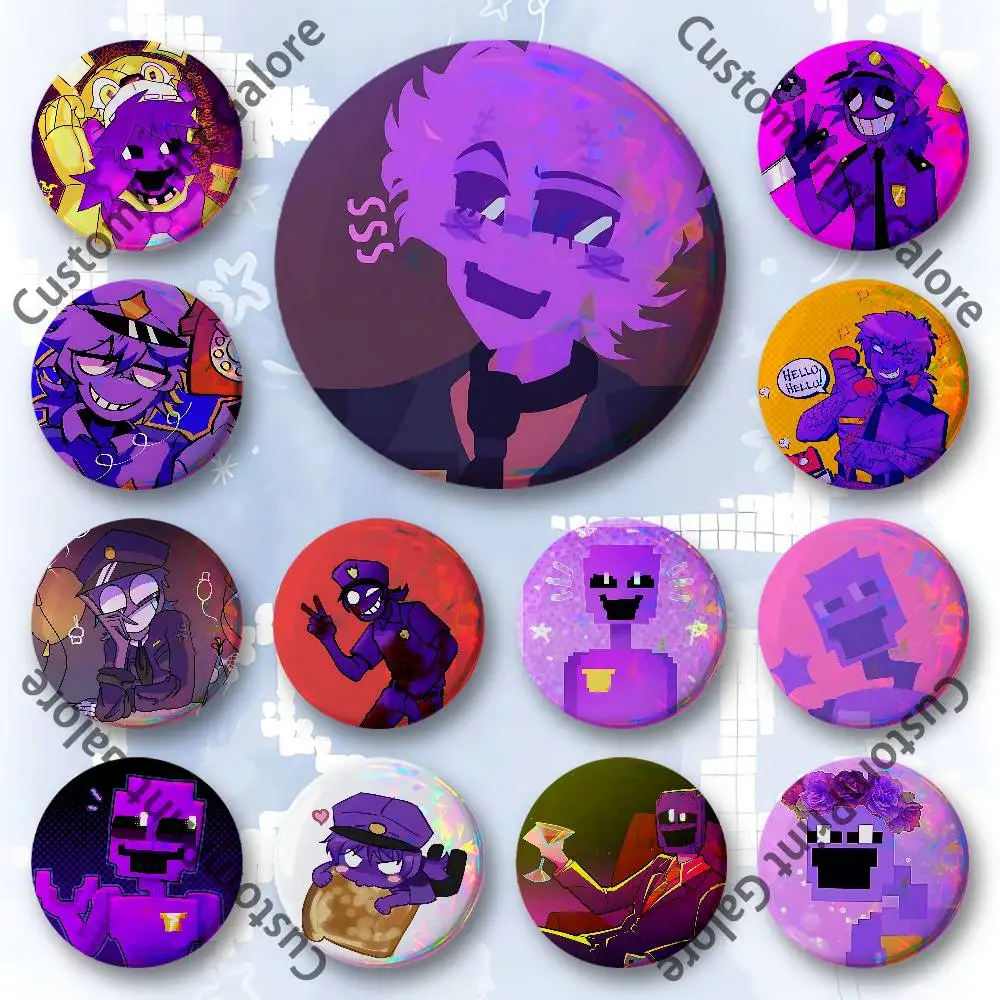 

D-Dave M-Miller William Afton Laser Film Badge Tinplate Brooch Lapel Pin HD Print Badge for Decoration DIY Accessories Gift