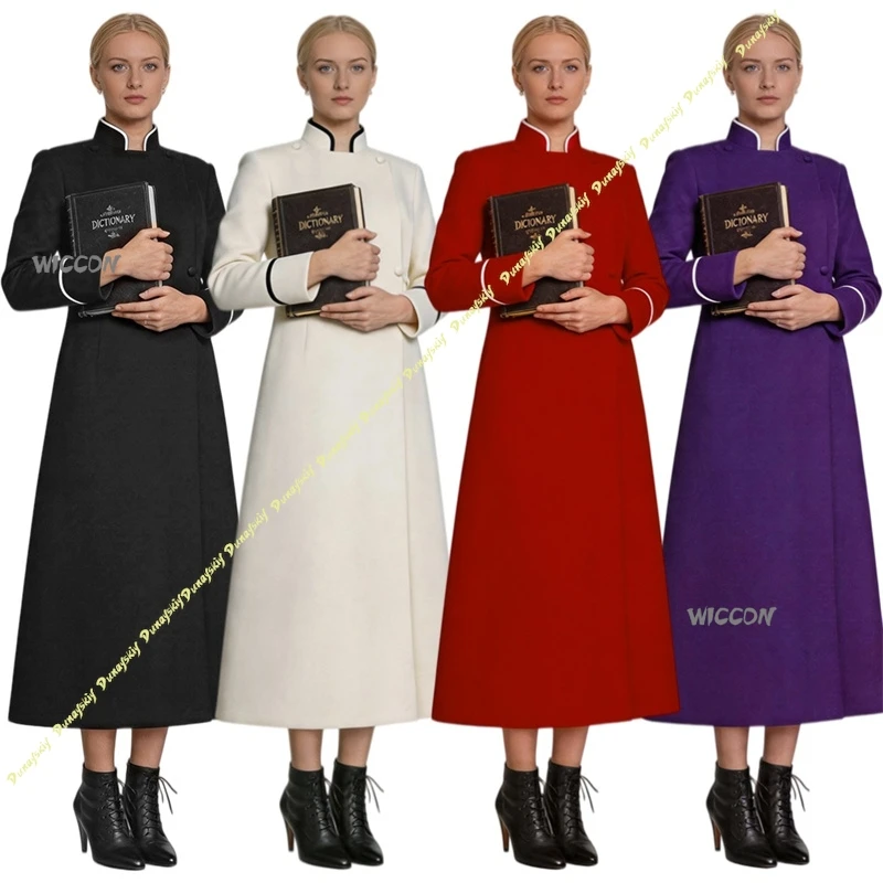 

Women Medieval Priest Cosplay Costume Stand Collar Clergy Robe Religious Role Play Outfit for Halloween
