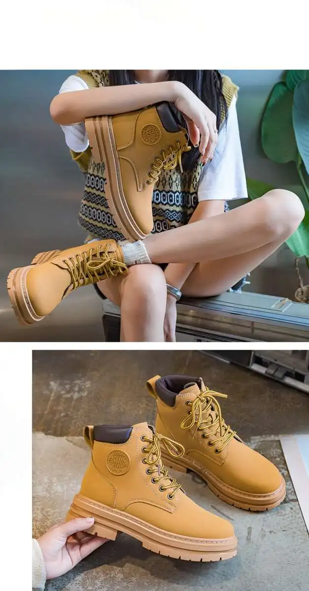 Couple Martin 2024 Automne Travail Femmes Courtes Instagram Semelle Épaisse Jaune Bottes Enfants_voghion.com