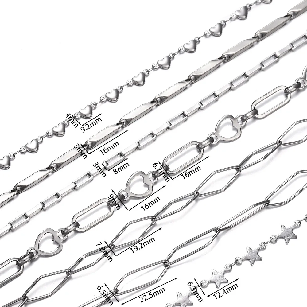 1Meters Never Fade Heart Star Stainless Steel Necklace Chains for DIY Bracelet Necklace Anklet Jewelry Making Findings Supplies