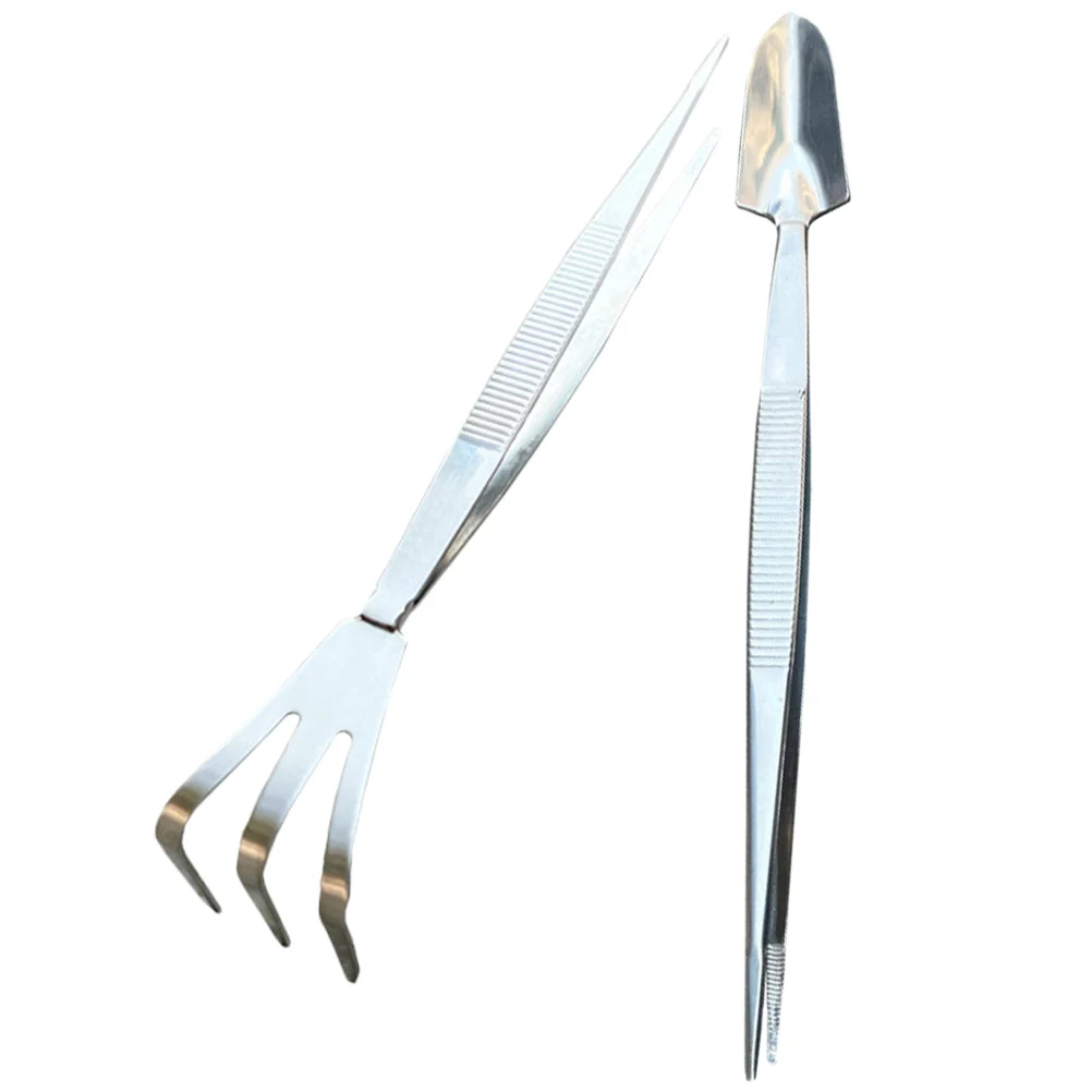 

1 set 1 Set Of Bonsai Tools Stainless Steel Precision Tweezers Rake For Planting Gardening Moss Potted Small Rake Shovel