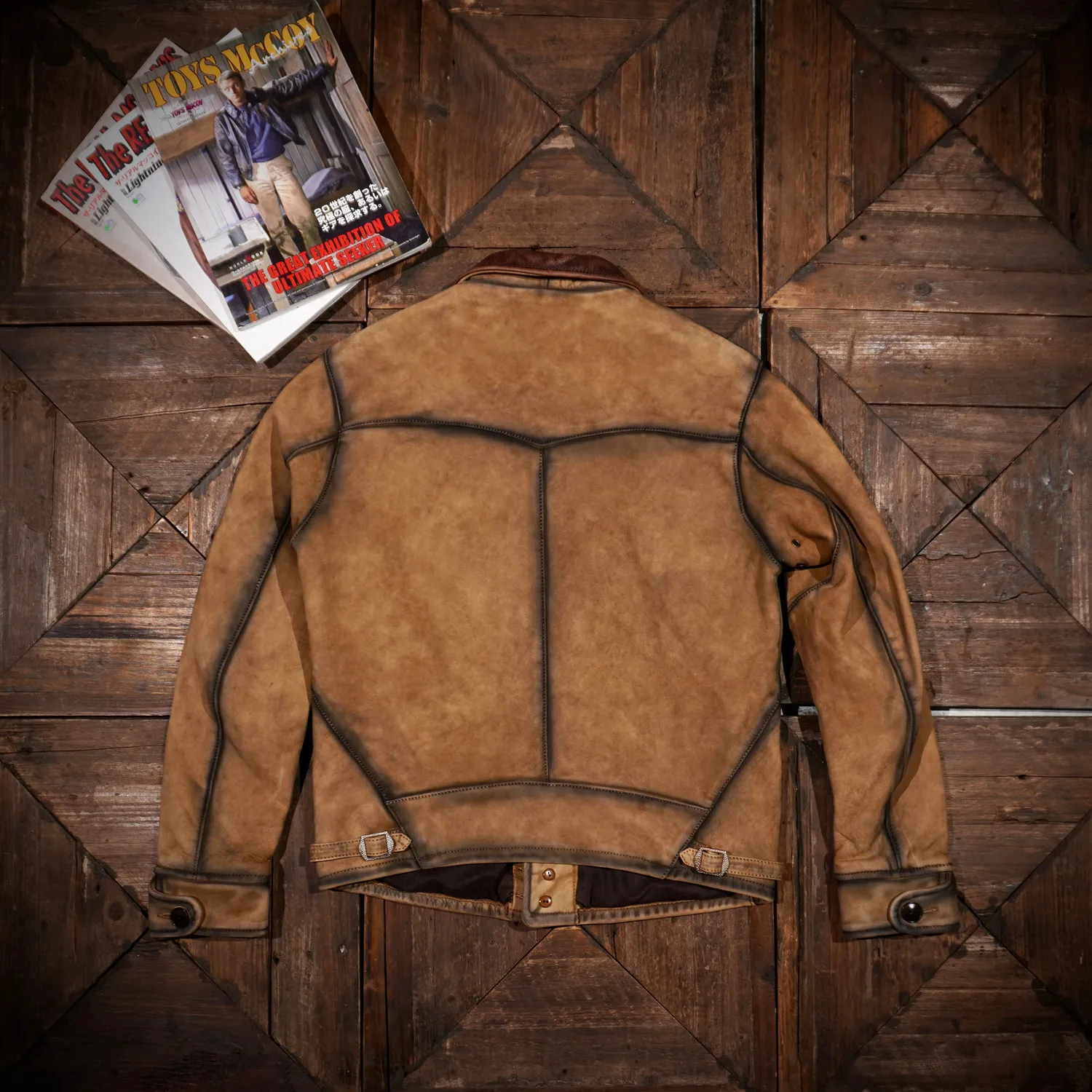 American retro replica washed and made old ground cowhide western three-pocket farmer jacket