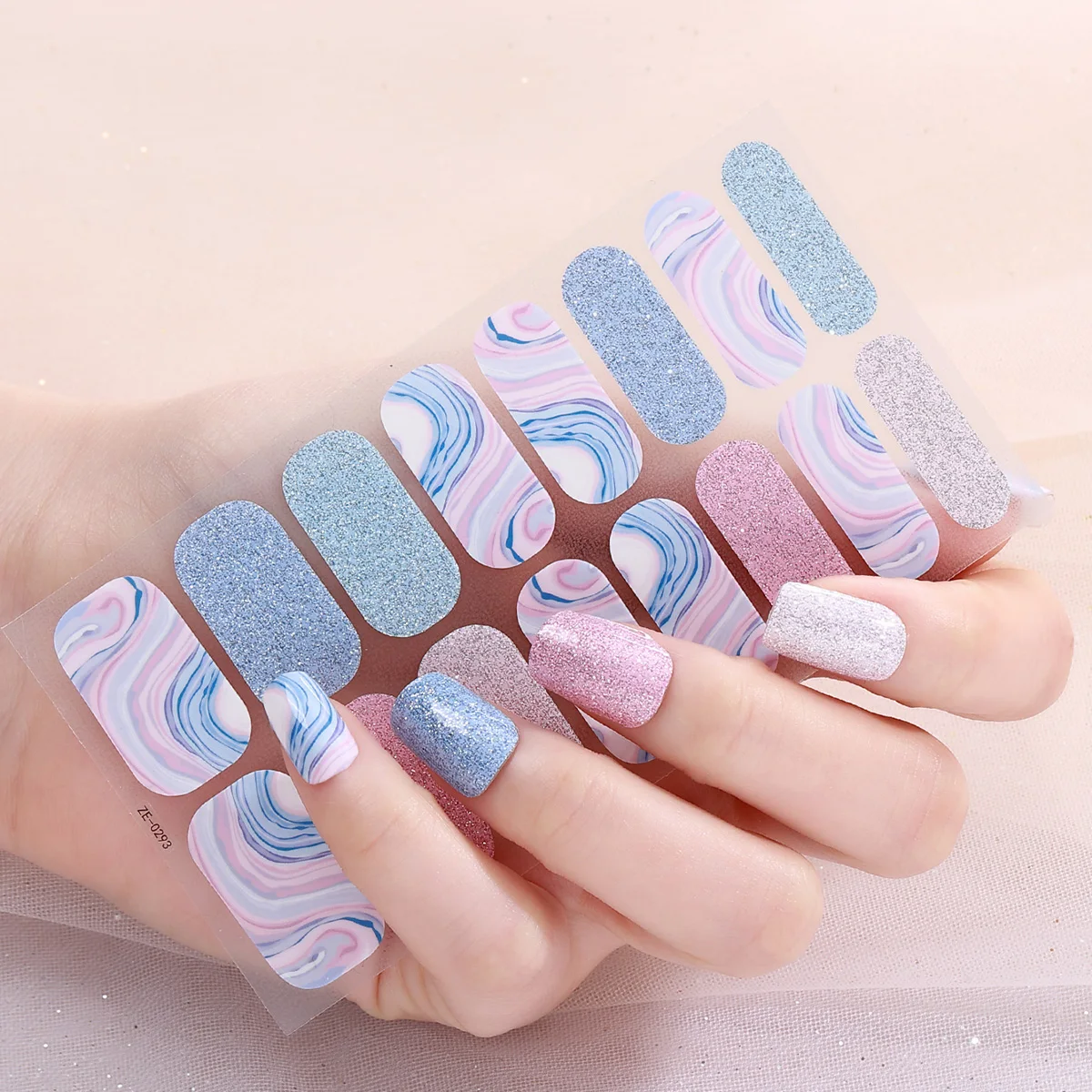 16Tips Full Cover Nail Stickers Sparkling Starry Sky Nail Polish Stickers Long-Lasting Self Adhesive DIY Manicure Decoration