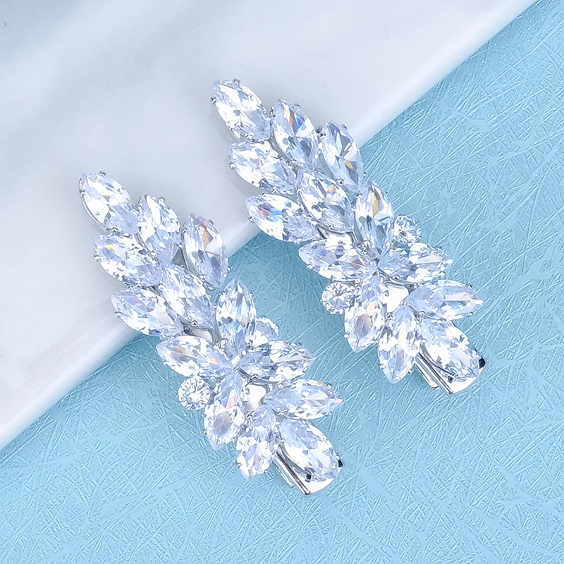 Bridal Wedding Hair Accessories Fashion Zircon Leaf Barrettes Hairpin Hair Clips for Women Party Bride Headpiece Jewelry Gift