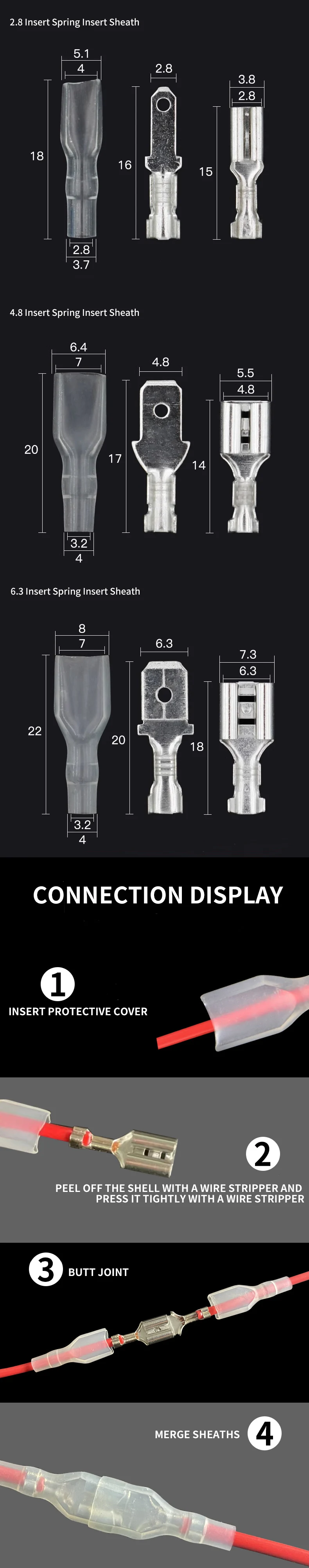 100 Teile/los 2,8/4,8/6,3mm Weibliche und Männliche Crimp Terminal Stecker Silber Auto Lautsprecher Elektrische Draht Anschlüsse set – Detail 1