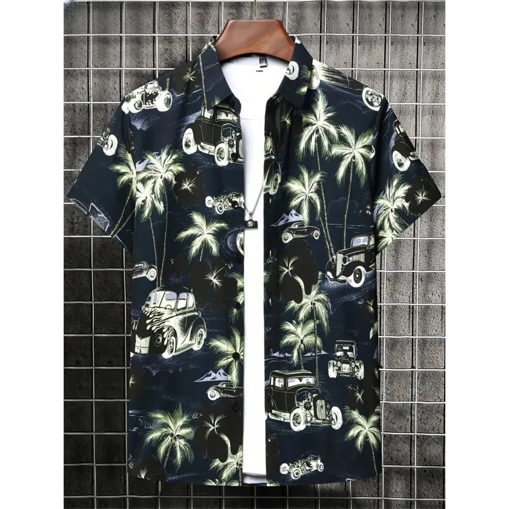 Fashion Trend 3D Leopard Leaves Flower Print Shirts Men Hawaiian Loose Breathable Clothes Streetwear Men's Casual Beach Shirt