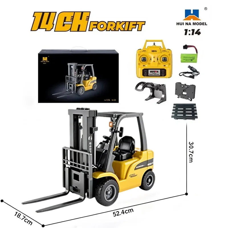 HUINA 1577 1/14 RC Forklift 14-Channel Alloy Electric Lift with Sound and Lighting Effects 2.4G Remote Control Model Toy Gift