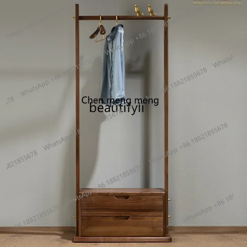 

cc182R11 Black Walnut Solid Wood Single-Layer Double Drawer Floor Coat Rack Storage Furniture home organization and storage