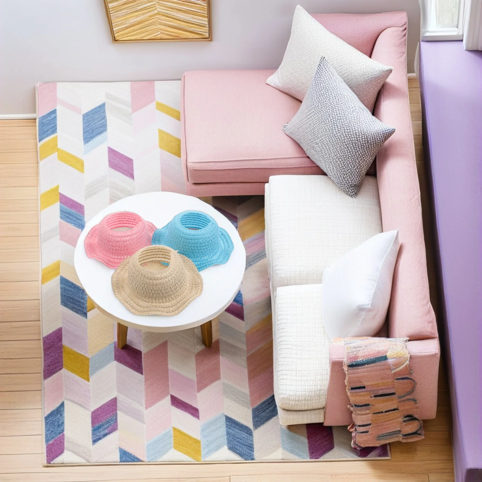 3 قطعة قبعات القش المنسوجة اليدوية المفتوحة العلوي قبعات للحماية من الشمس الصغيرة خفيفة الوزن ل 17 سنتيمتر فستان اكسسوارات قبعة كروشيه قبعة الشمس لزي #1