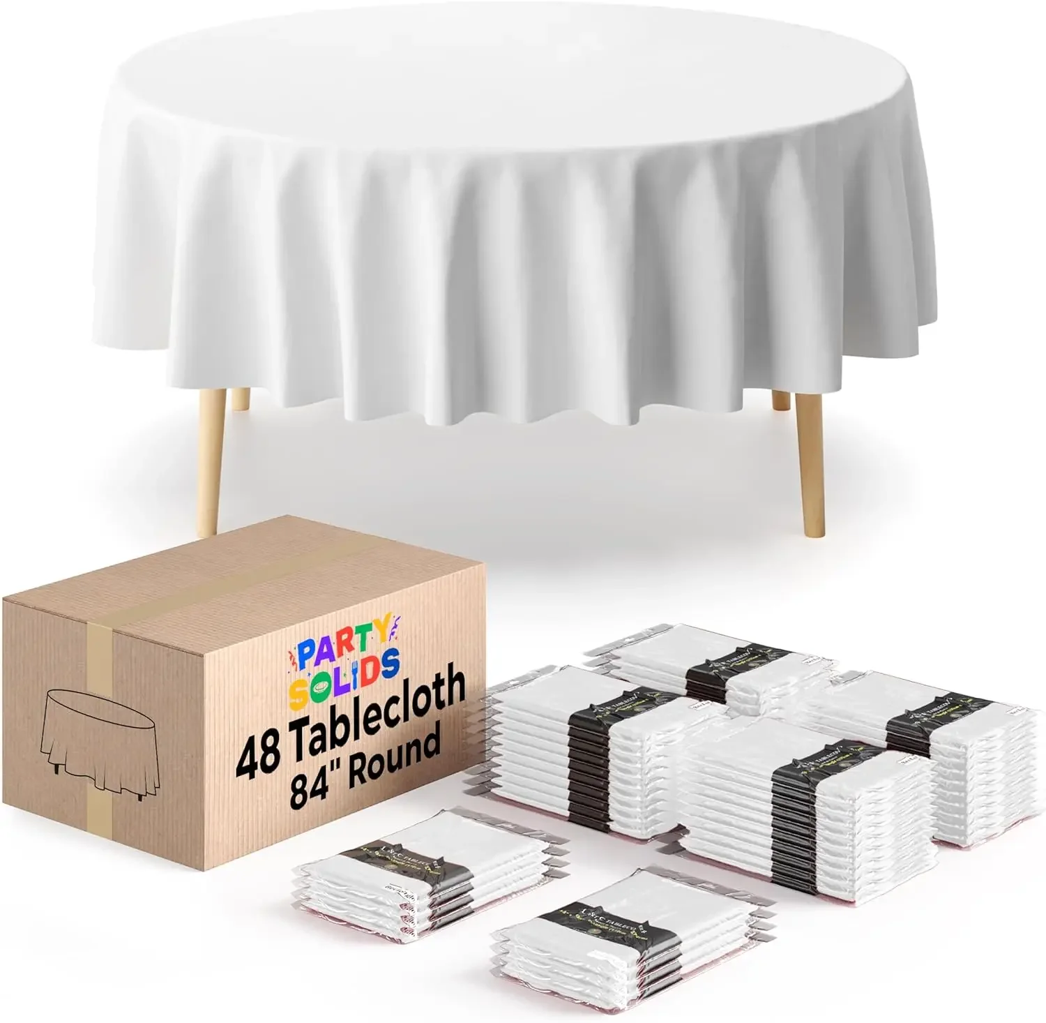 

Белые круглые пластиковые скатерти, одноразовые, 48 штук, 84 дюйма, для круглых столов