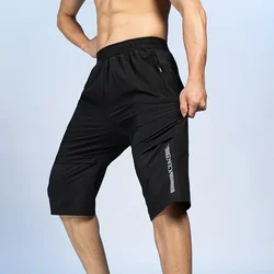 Men's Summer Shorts Breeches Light Long Calf Length Shorts Husband Elastic Waist Band Quick Dry Stretch 6XL Black Bermuda Male