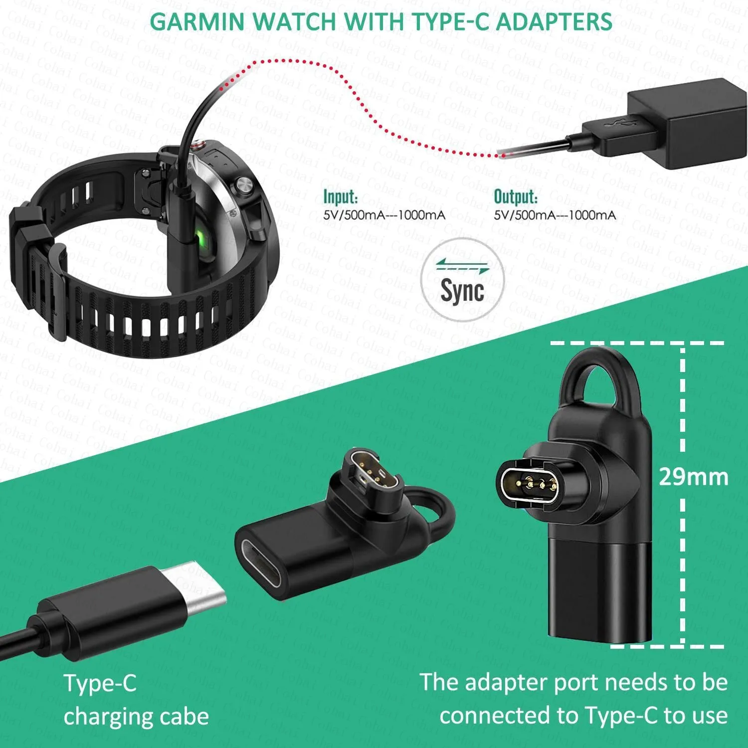 نوع C/مايكرو/Ios شاحن يو اس بي محول ل Garmin Fenix 7/6/5 غريزة 2S Venu 2 plus ساعة ذكية شحن محول اكسسوارات