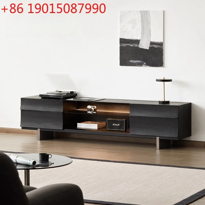 

Современный простой черный шкаф для телевизора из цельного дерева от пола до потолка для гостиной, дома, итальянский минималистичный ретро-шкафчик для хранения, встроенный