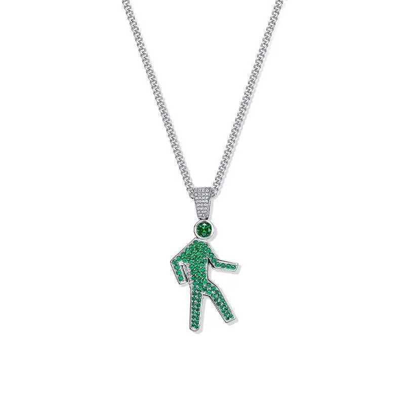 

Подвеска для пешеходов «Маленький зеленый человечек», ожерелье с зелеными бриллиантами, нишевый дизайн, модная брендовая универсальная цепочка для свитера в стиле хип-хоп