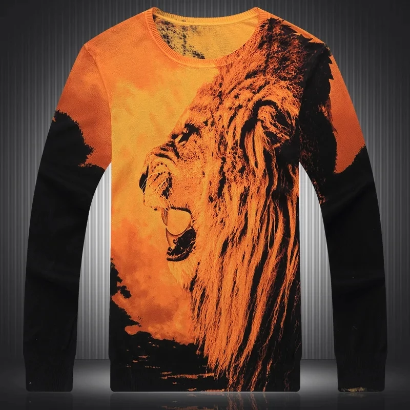 

Designer Men Clothes Knitted Pullovers Sweater Lion 3D Print Autumn Quality Soft Comfortable Elastic Luxury Sueteres Para Hombre