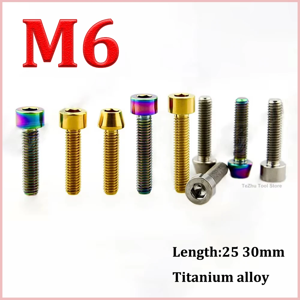 

1Pcs Titanium Alloy Bolt M6 Seatpost Overhead Brake Allen Key Screw For Bike Pipe Clamp Screw Flower Drum Screw Length 25mm 30mm