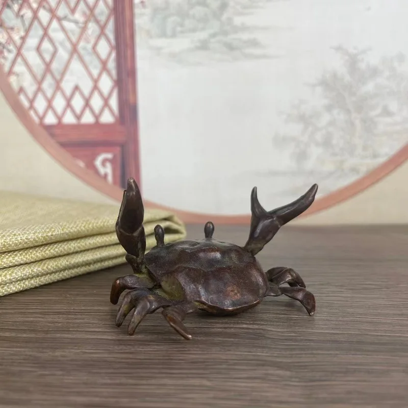 Antique Brass Crab Tea Pet with Patina, Auspicious Tea Accessory, Tea Ceremony Cover, Home Decoration, Tabletop Ornament