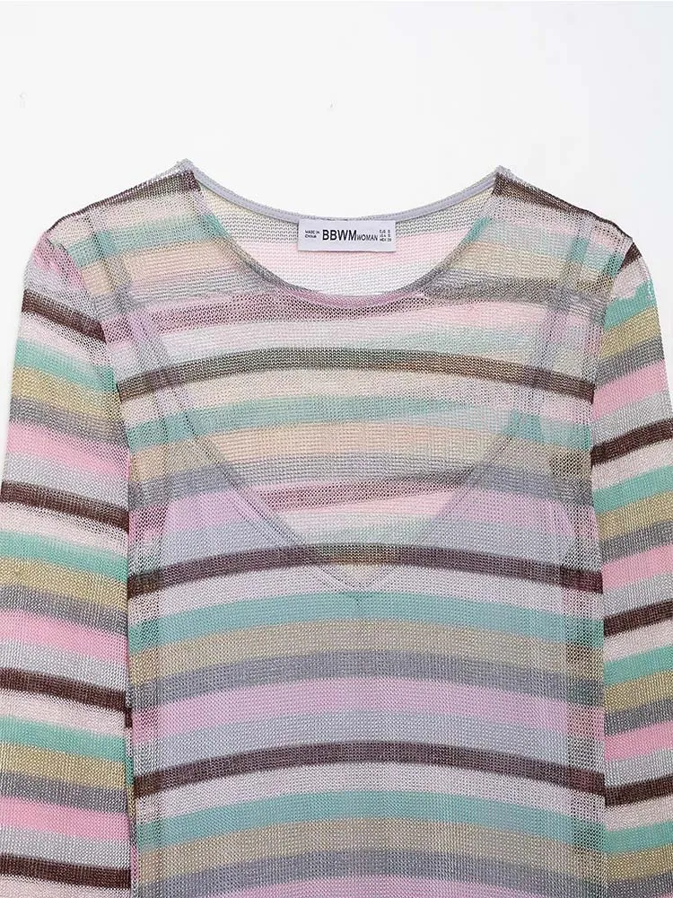 2025 chique elegante moda manga comprida em torno do pescoço listra luz e fino vestido longo feminino verão vestidos de festa à noite