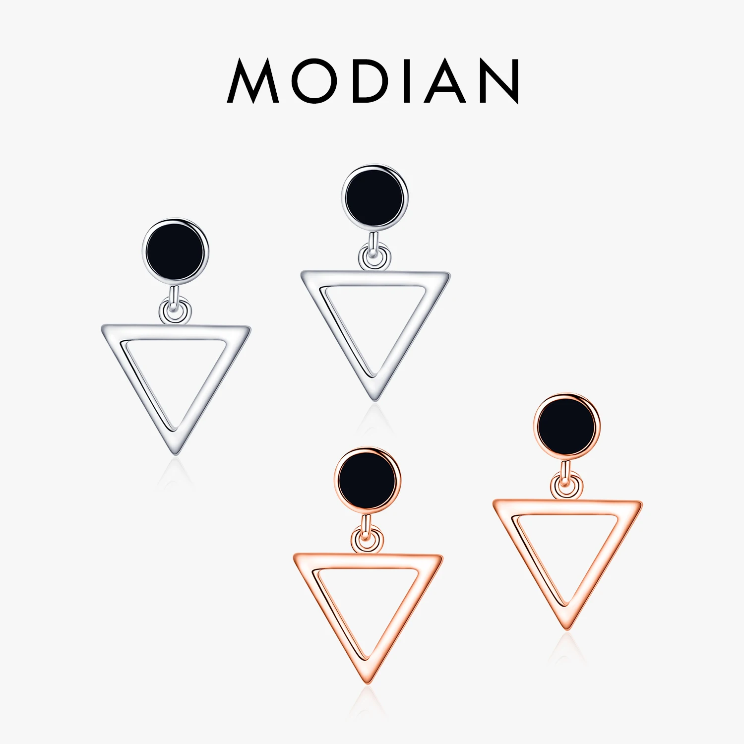 

Modian 100% 925 Sterling Silver Triangle Black Enamel Charm Female Stud Earrings For Women Girls Rose Gold Color Fine Jewelry