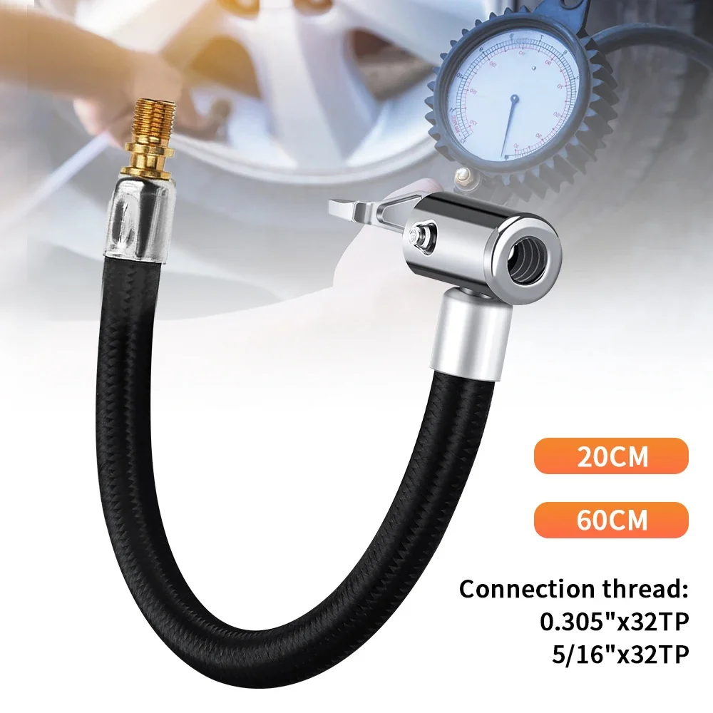 1PC Locking Tire Chuck with Rubber Hose, Tire Inflator Hose Adapter Lock on Air Chuck for Twist on Convert To Lock on Connection