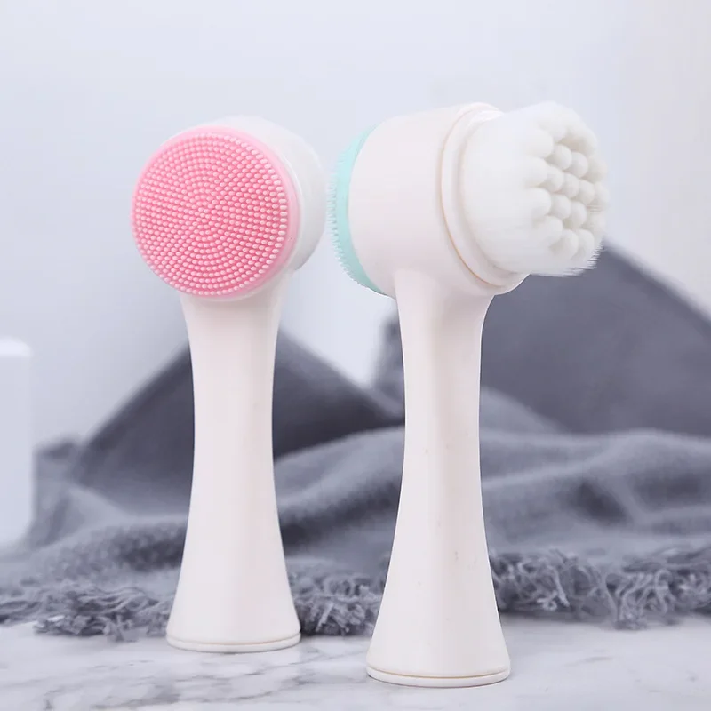 New Double-sided Silicone Skin Care Tool Facial Cleanser Brush Face Cleaning Vibration Facial Massage Washing Product Wholesale