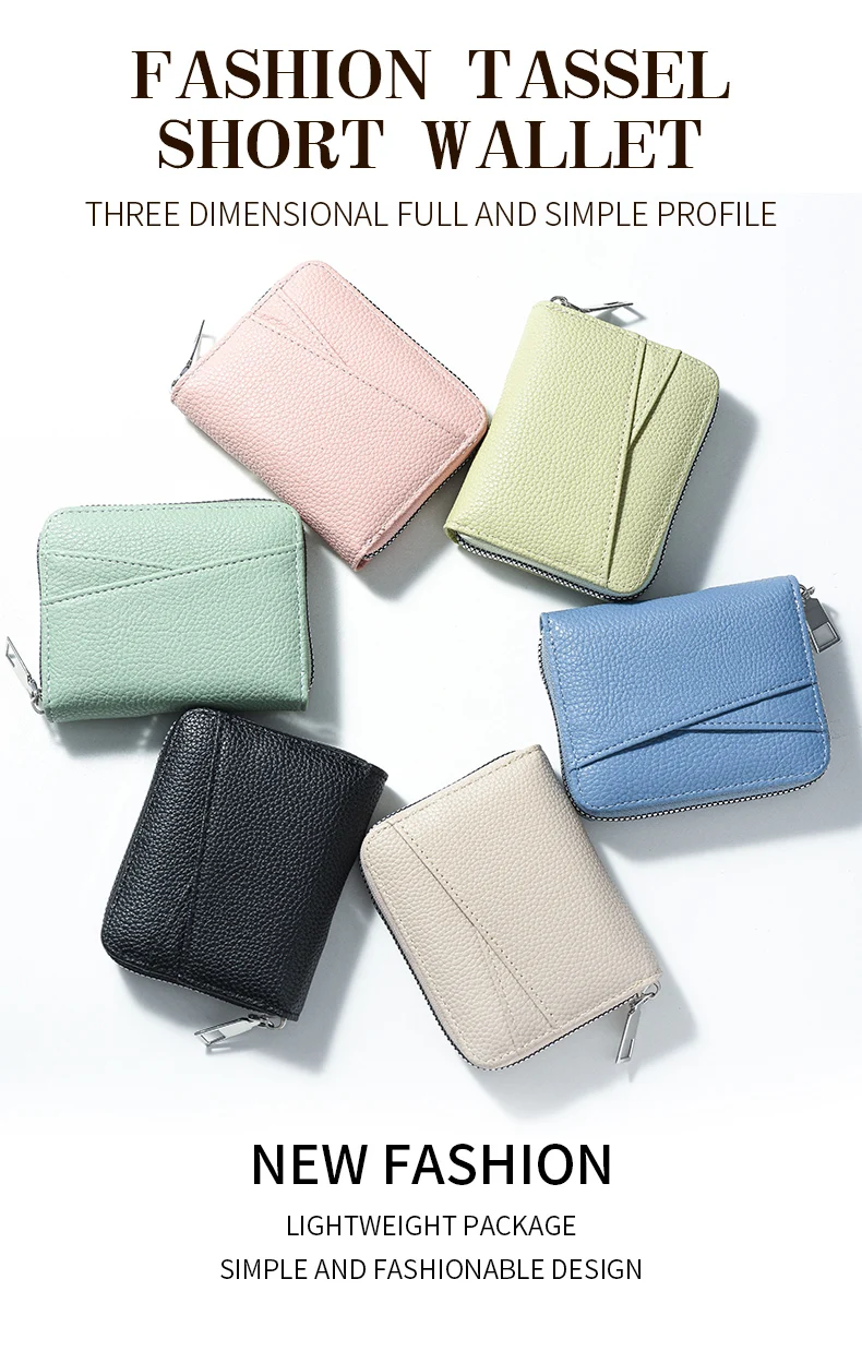 Women's Zipper Purse Short Lychee Pattern Fashion Multi-Card Slot ID Card Holder Coin Zipper Purse For Women