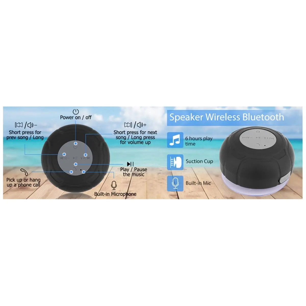 Waterproof Bluetooth Shower Speaker with Suction Cup, Wireless Portable Speakerphone, Built-in Mic, Ideal Gift