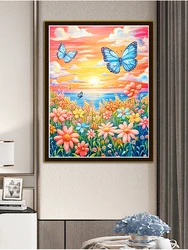 Butterfly Between Flowers Cross Stitch Kit DIY Set Living Room New Crafts Handmade Seaside Scenery Printed Embroidery