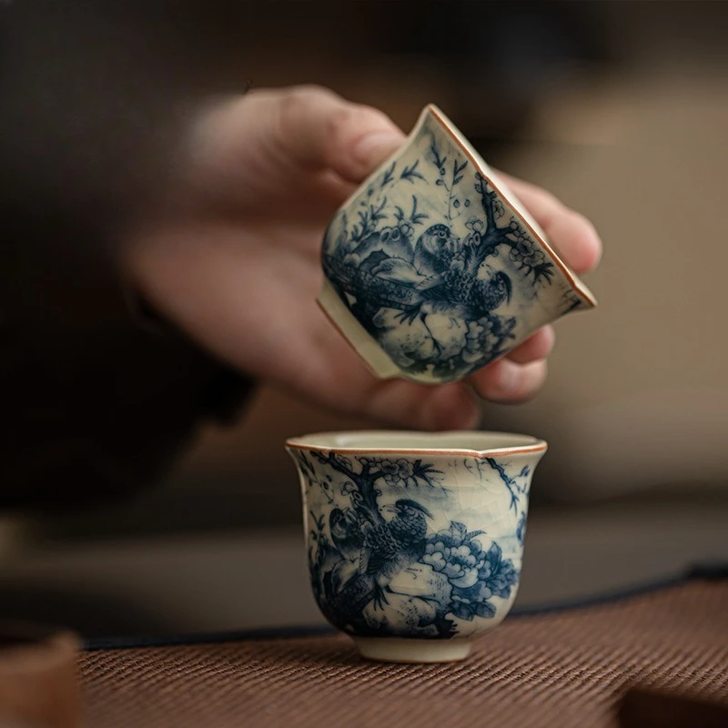 Birds Ru Klin Porcelain Teacup Chinese Kung Fu Gongfu Master Cups Ceramic Tea Bowls Tea Ceremony Teaware Set Household Drinkware