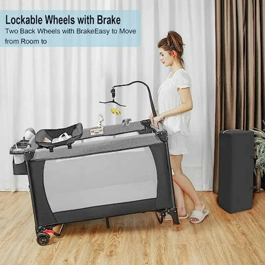 5in1 Pack and Play Baby Bassinet Bedside Sleeper with UShaped Diaper Changer Portable Toddler Playard for Newborn Toddlers Baby