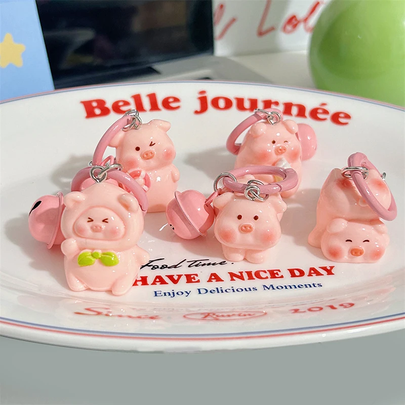Cute Cartoon Pink Pig Keychain With Bell Pendant Little Pig Model Key Ring Jewelry Gift Decoration Accessories Children Gifts