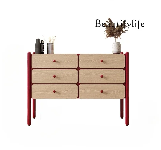 French retro chest of drawers Bedroom solid wood storage Wabi wind living room chest of drawers