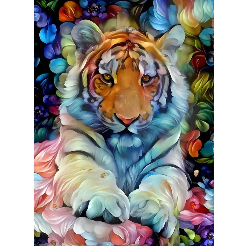 Sunature 5D Full Square Round Drills Tiger Diamond Painting Poured Glue Canvas