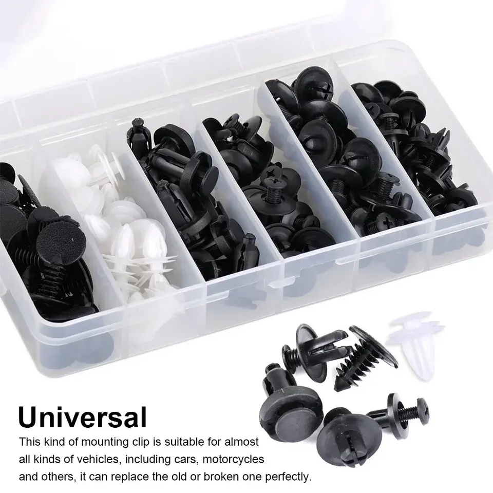  100 car fastener clip kit, fender rivet clip, body push fixing pin rivet, bumper, door trim panel fixing clip 