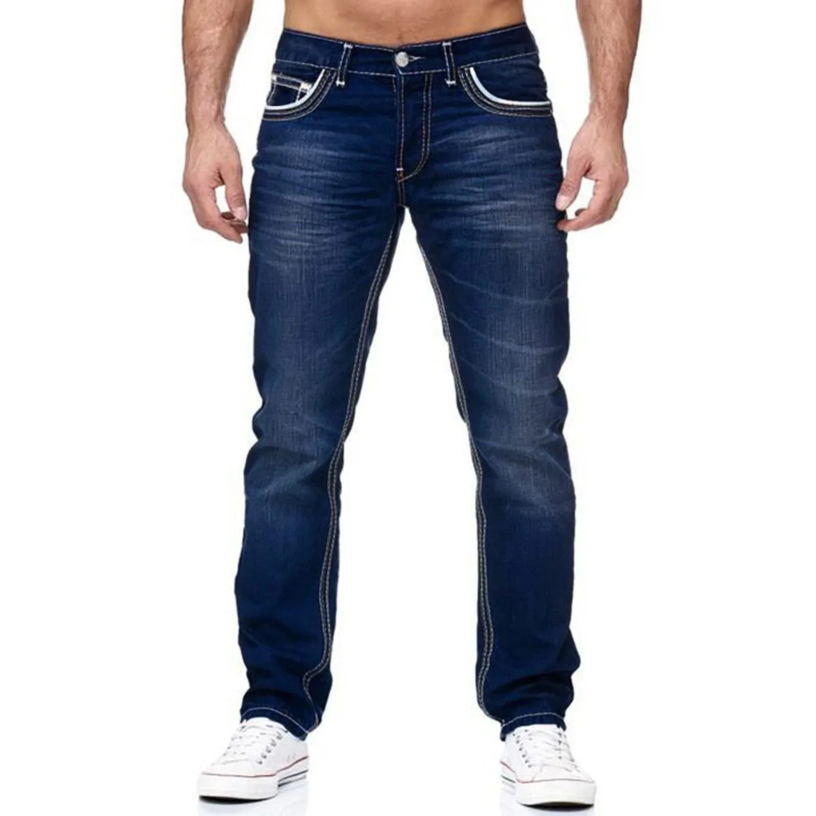 Jeans crayon taille moyenne pour hommes, pantalons de base en denim, longueur de rinçage, coupe couvertes, streetwear décontracté vintage, DistMurcia Denims