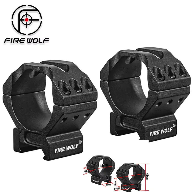 

FIRE WOLF 2 piezas Anillas para Mira Telescópica de 34mm de Perfil Bajo, Montura Resistente de 6 Tornillos para Caza, Soporte de